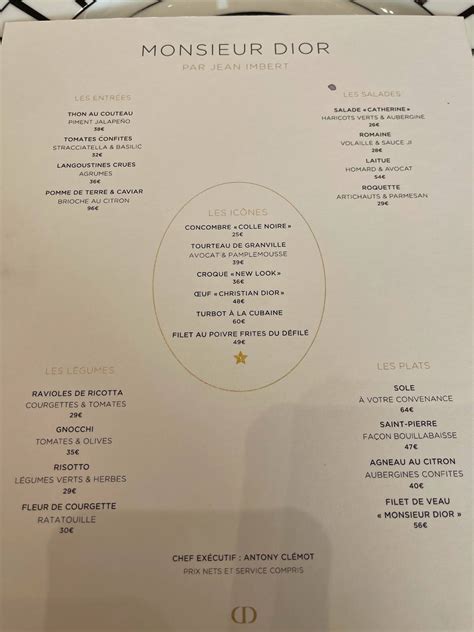 monsieur dior restaurant menu prix|monsieur dior restaurant menu.